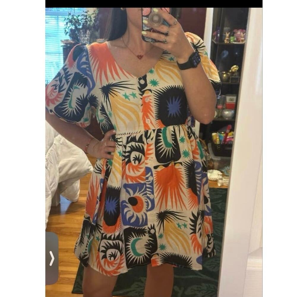 UNTITLED IN MOTION Multicolored Abstract Stars Moon Front Button Mini Dress XS - Picture 14 of 15